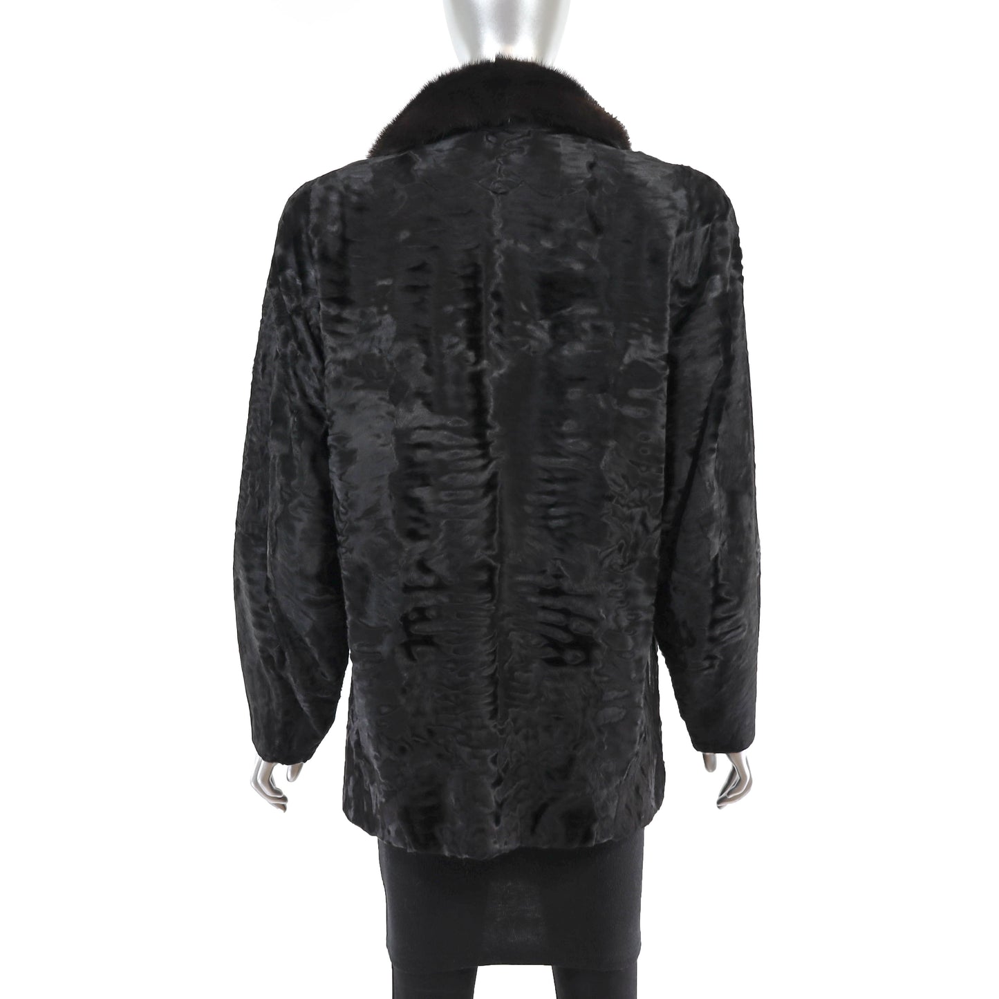 Black Swakara Lamb Jacket with Mink Collar- Size S