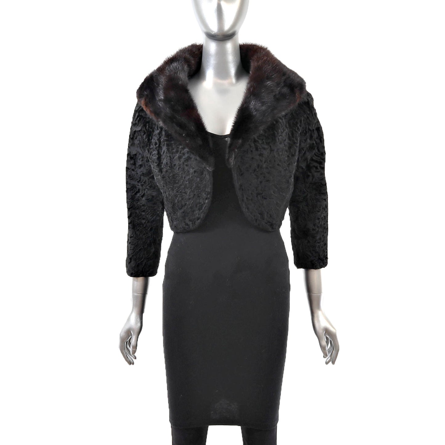 Black Lamb Jacket with Mink Collar- Size XS
