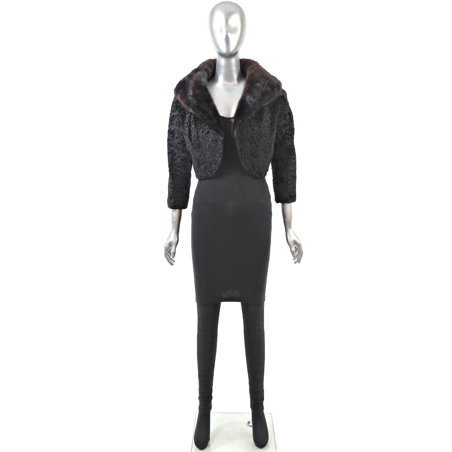 Black Lamb Jacket with Mink Collar- Size XS
