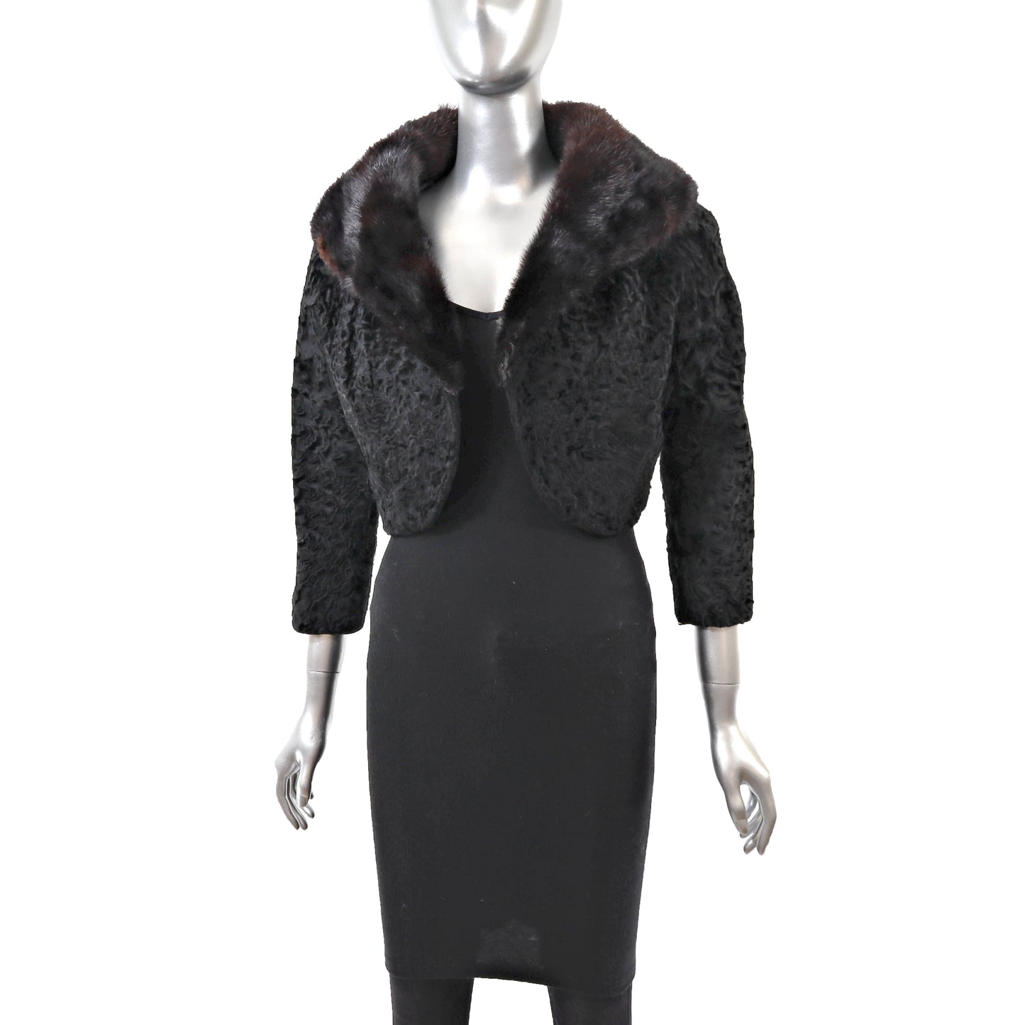 Black Lamb Jacket with Mink Collar- Size XS