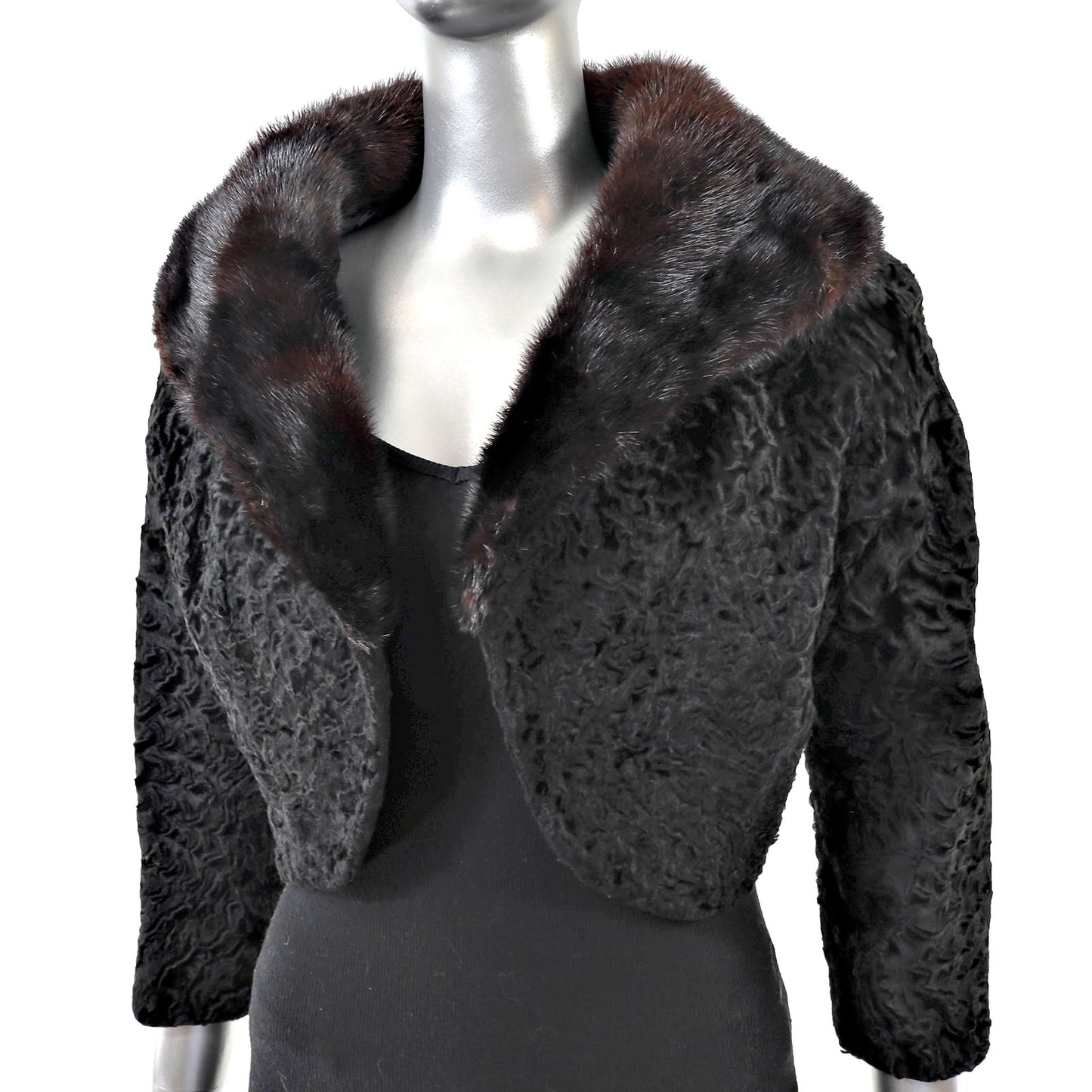 Black Lamb Jacket with Mink Collar- Size XS