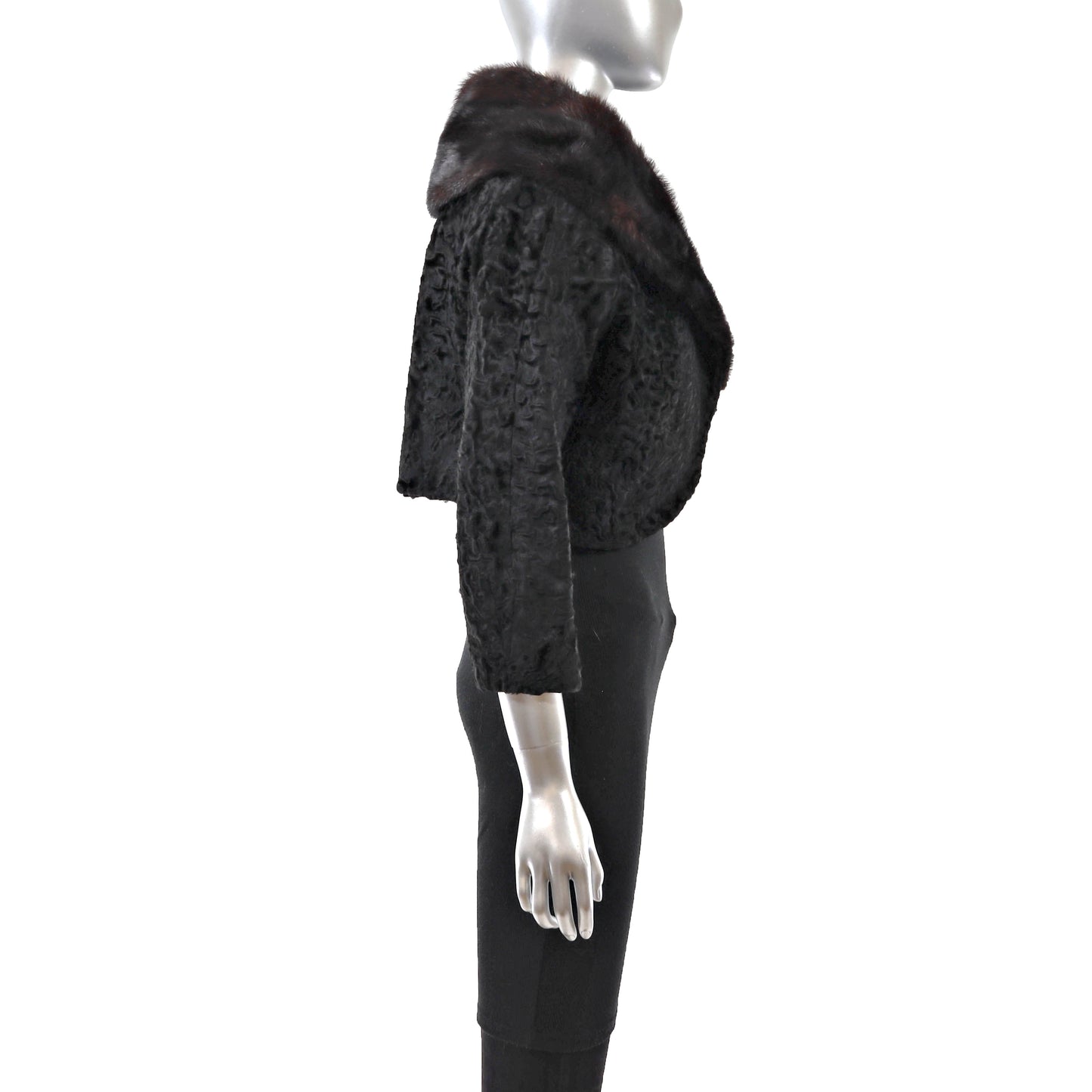 Black Lamb Jacket with Mink Collar- Size XS