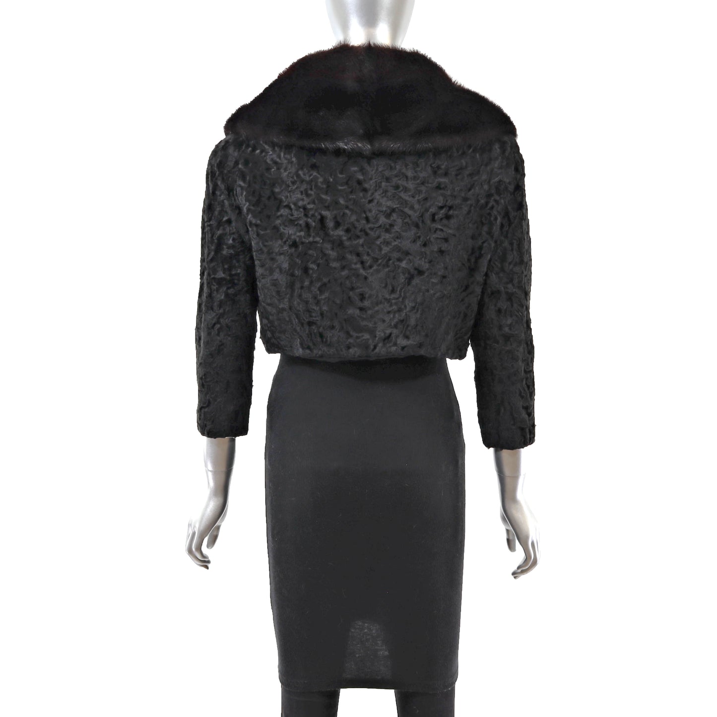 Black Lamb Jacket with Mink Collar- Size XS