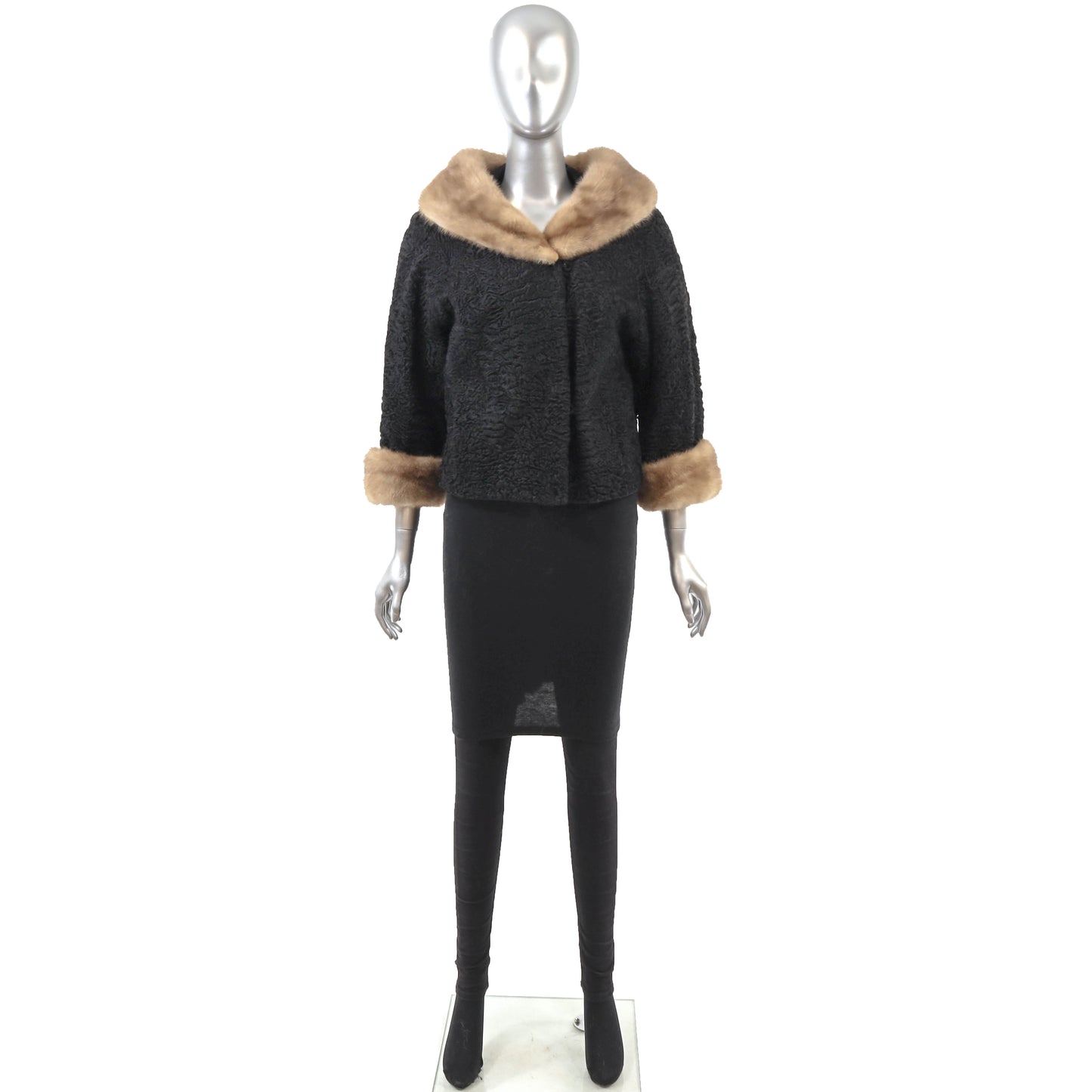 Black Lamb Jacket with Mink Trim- Size M