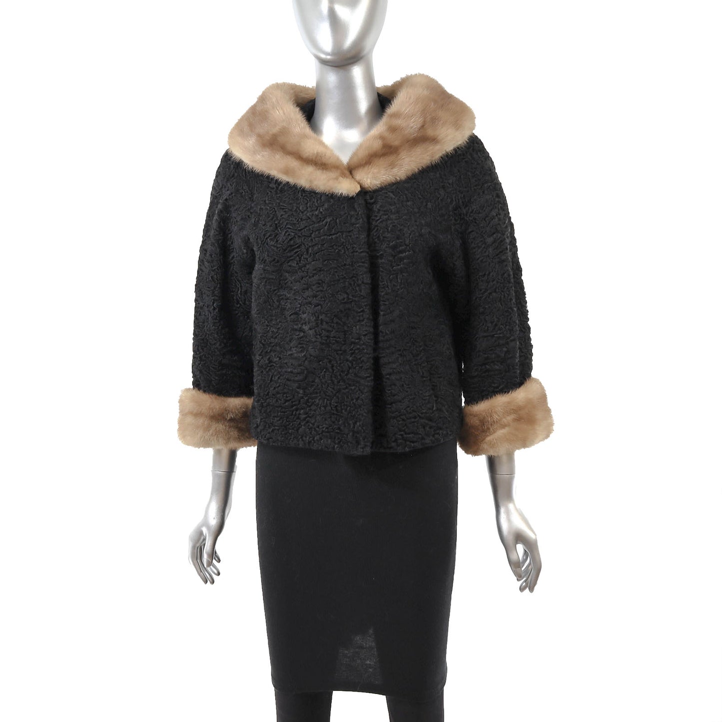 Black Lamb Jacket with Mink Trim- Size M