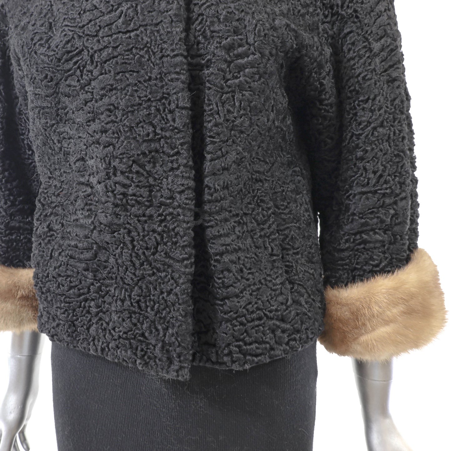 Black Lamb Jacket with Mink Trim- Size M