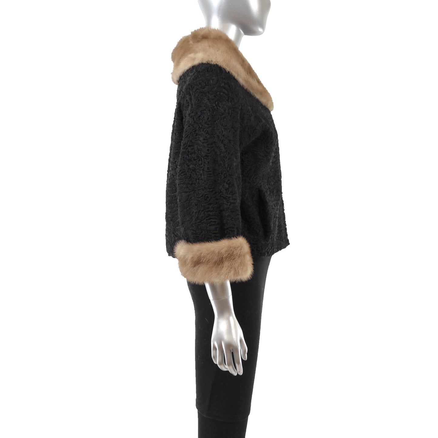 Black Lamb Jacket with Mink Trim- Size M