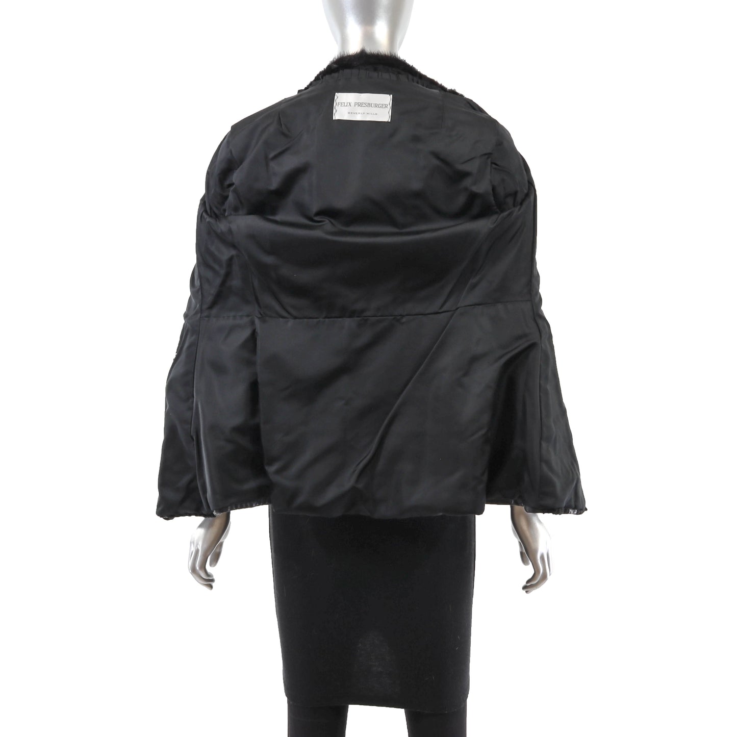 Black Lamb and Leather Jacket with Mink Collar- Size S
