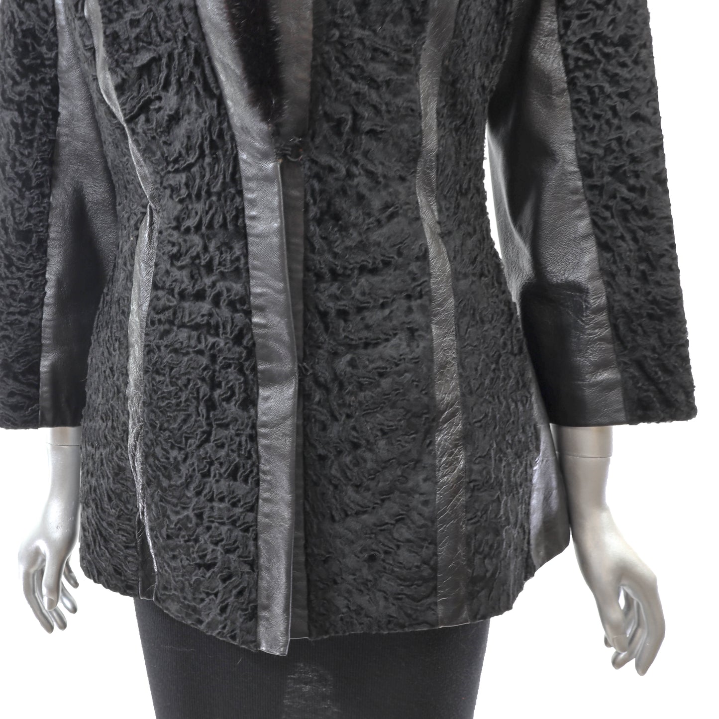 Black Lamb and Leather Jacket with Mink Collar- Size S
