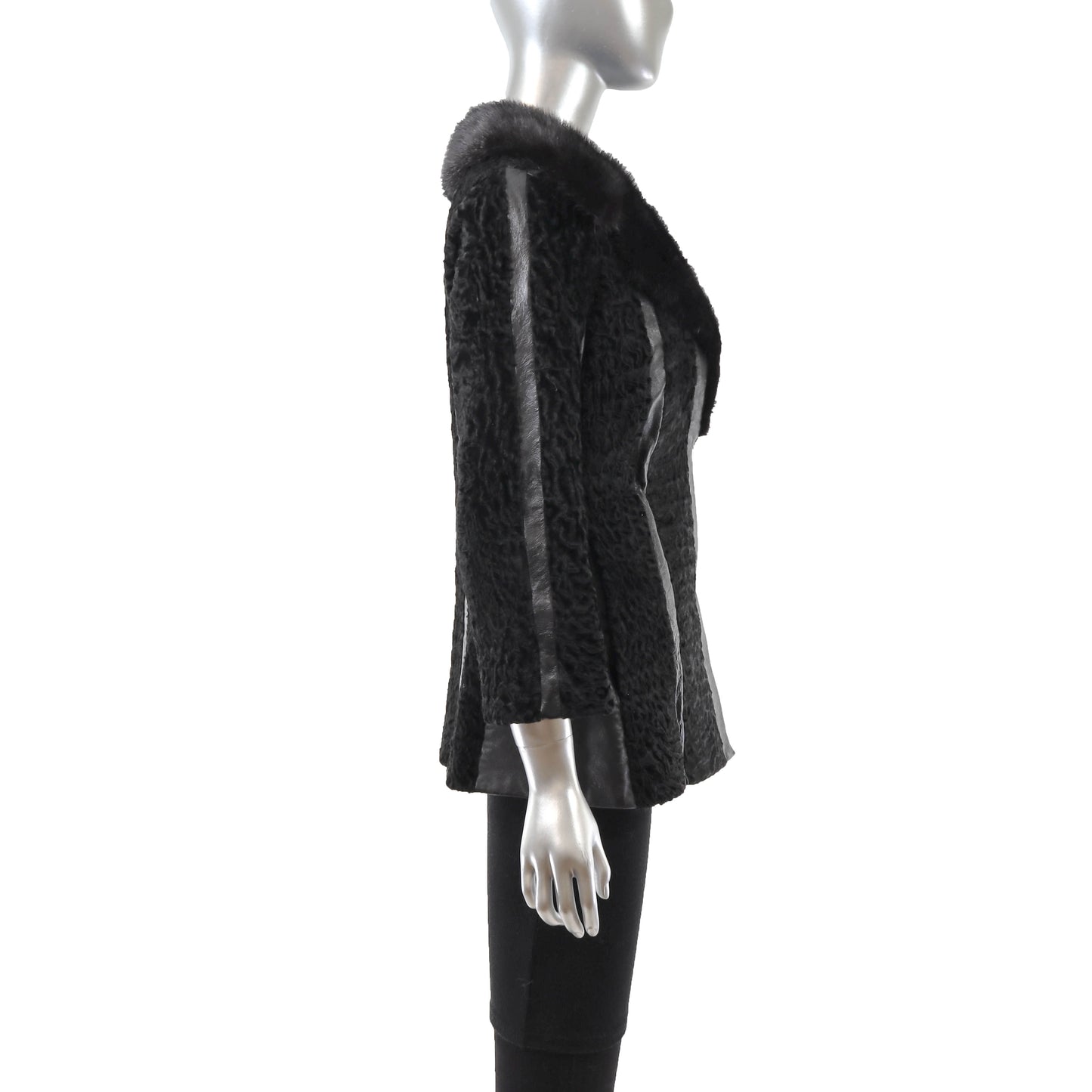 Black Lamb and Leather Jacket with Mink Collar- Size S