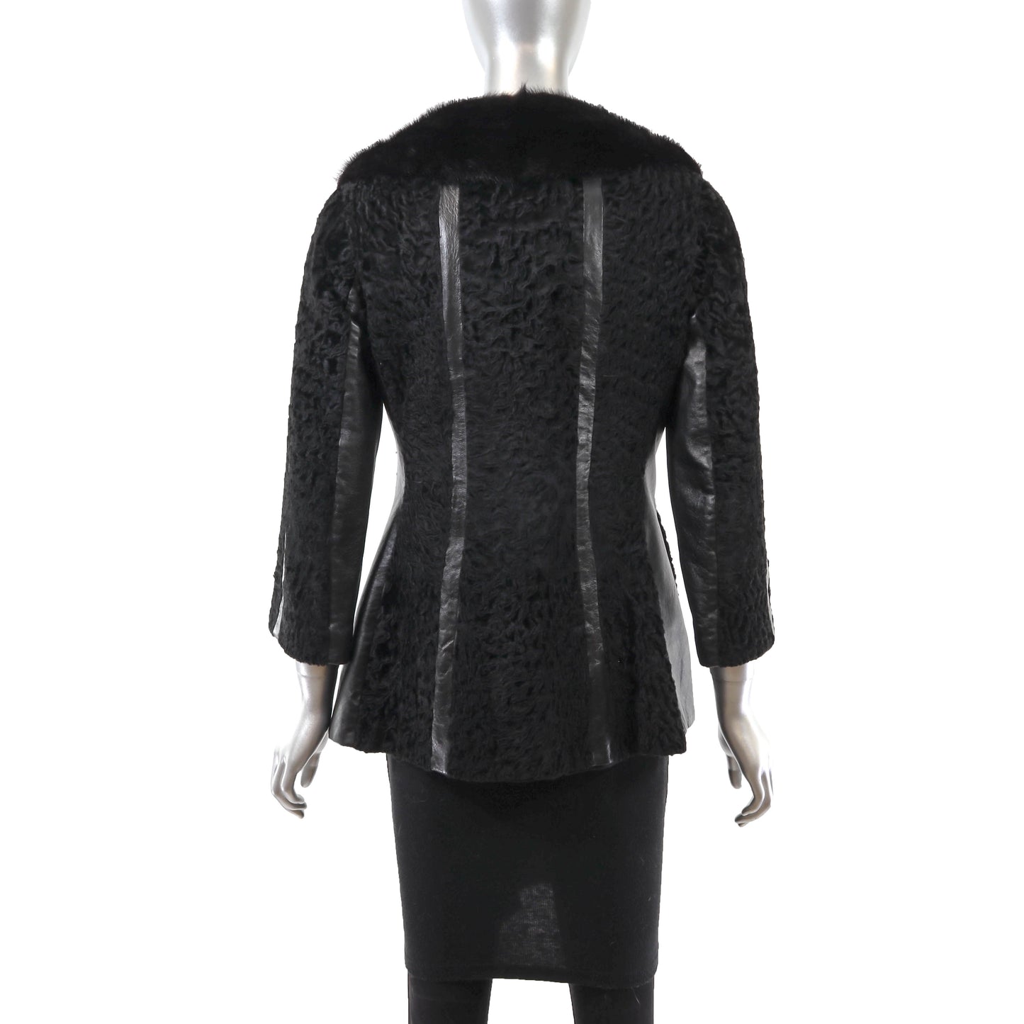 Black Lamb and Leather Jacket with Mink Collar- Size S