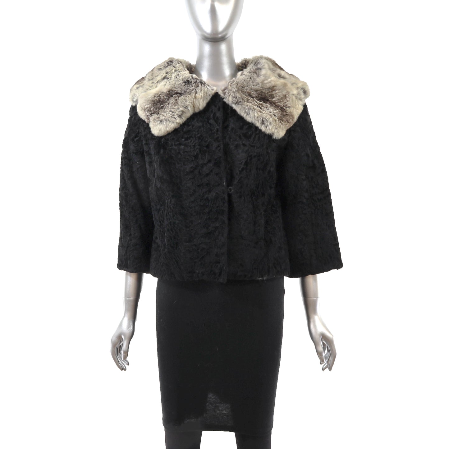 Black Lamb and Chinchilla Jacket- Size M