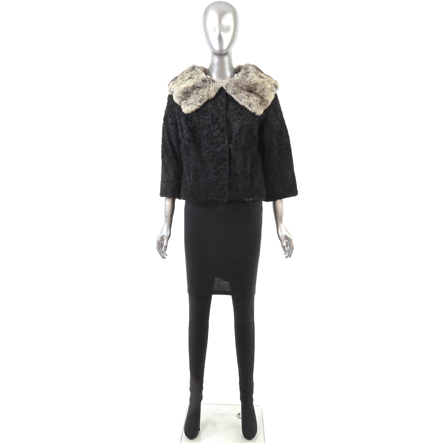 Black Lamb and Chinchilla Jacket- Size M