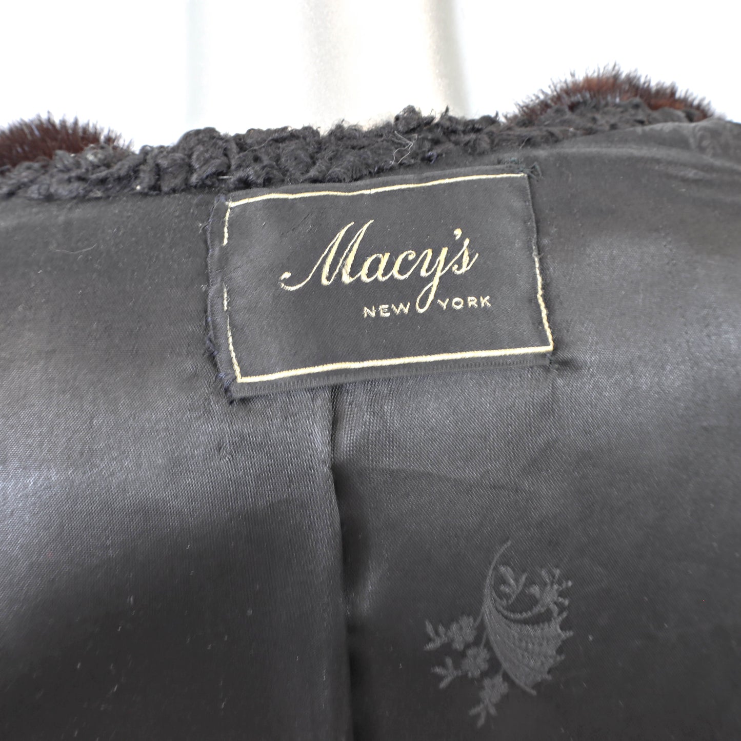 Macy's Black Persian Lamb Jacket with Mink Trim- Size M