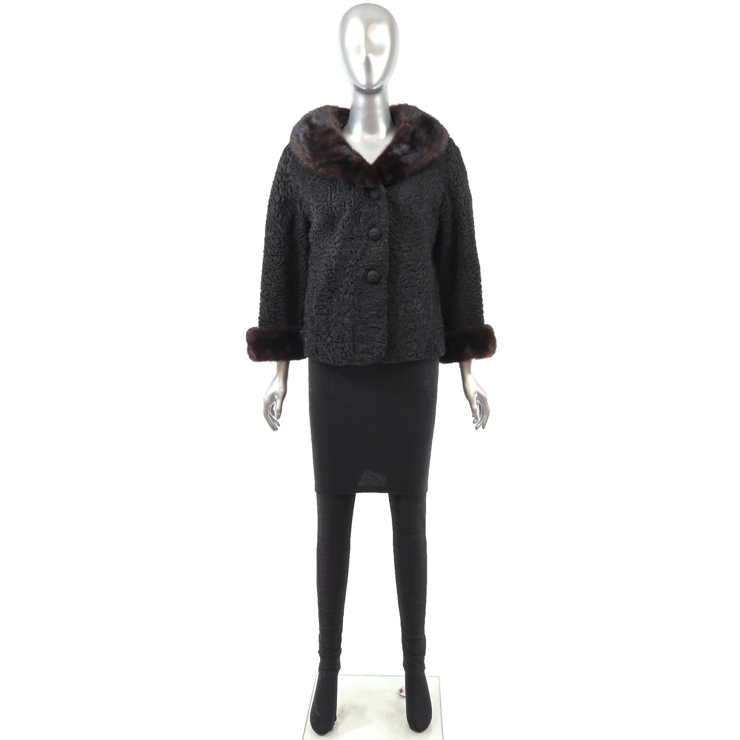 Macy's Black Persian Lamb Jacket with Mink Trim- Size M