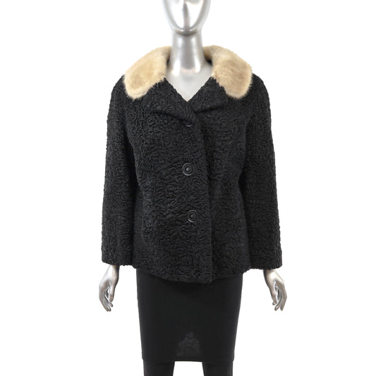 Black Lamb Jacket with Mink Collar- Size M