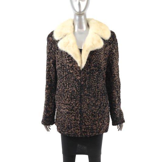 Brown Lamb Jacket with Mink Collar- Size M