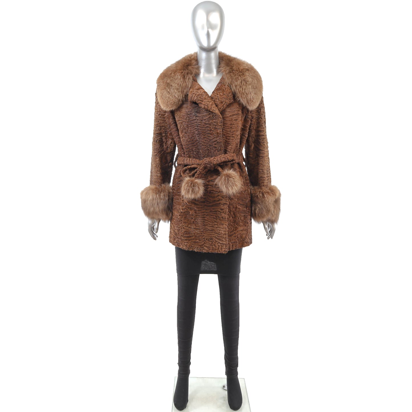 Brown Lamb Stroller with Fox Trim- Size M