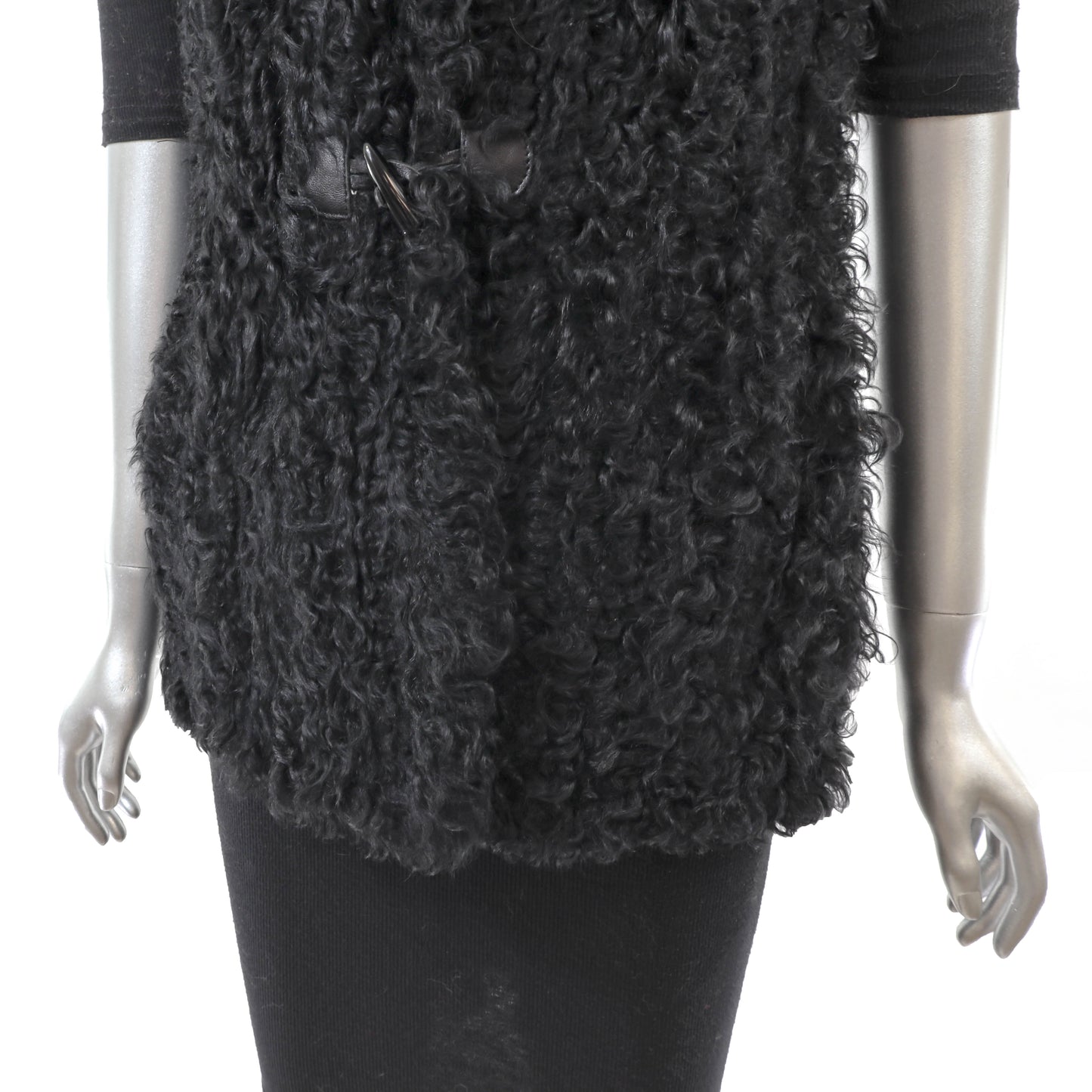 Black Hooded Knitted Lamb and Rabbit Vest- Size S