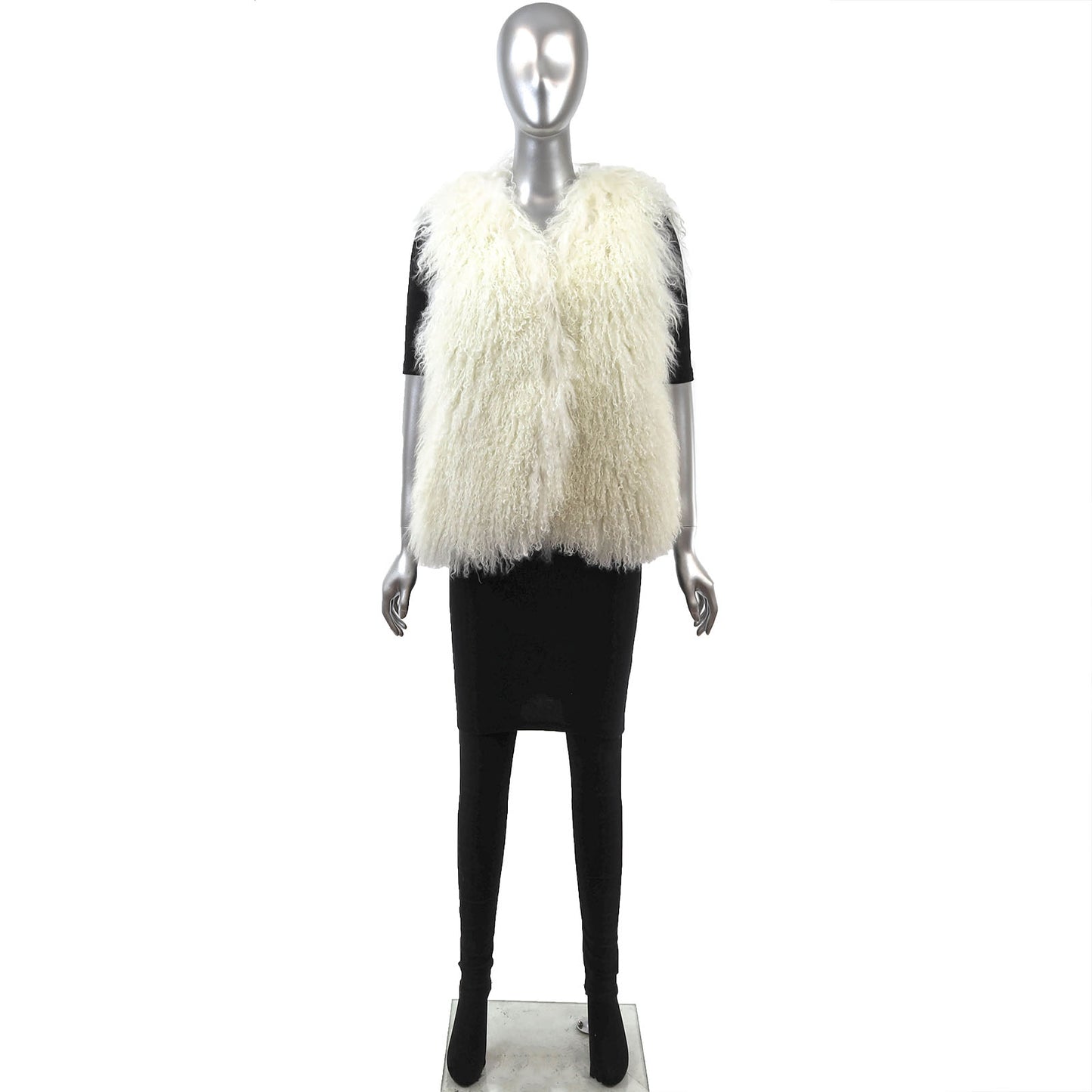 White Tibetan Lamb Vest- Size S