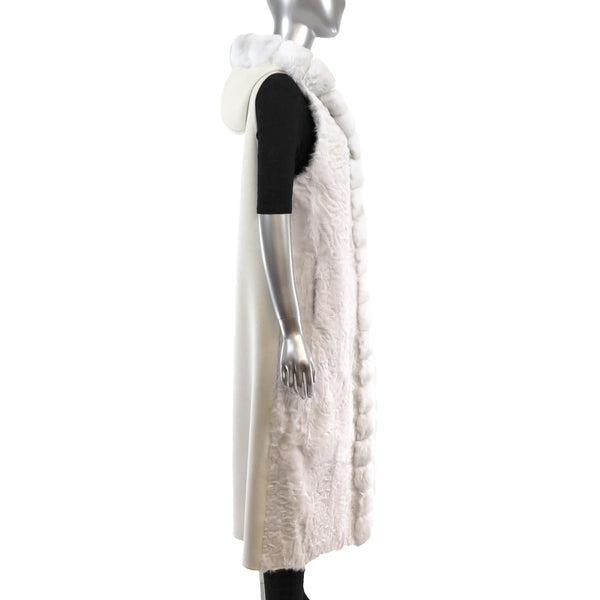 Hooded Lamb and Wool Vest with Rex Rabbit Trim- Size M