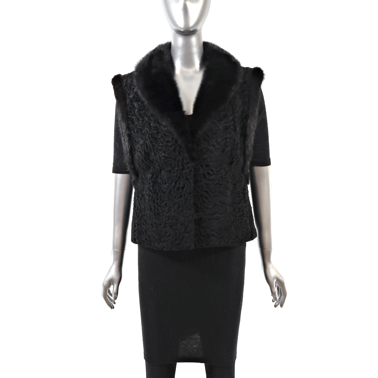 Black Lamb Vest with Mink Trim- Size S