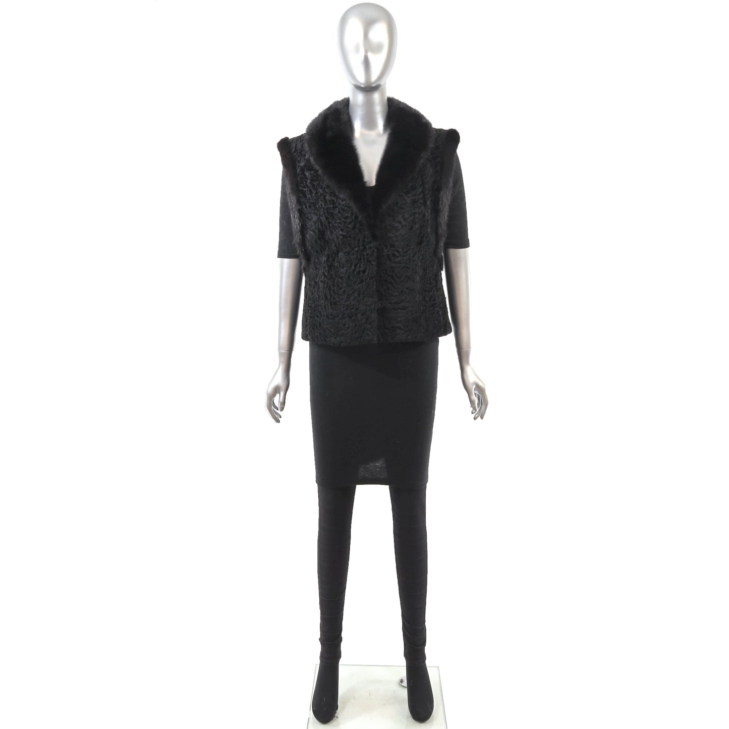 Black Lamb Vest with Mink Trim- Size S