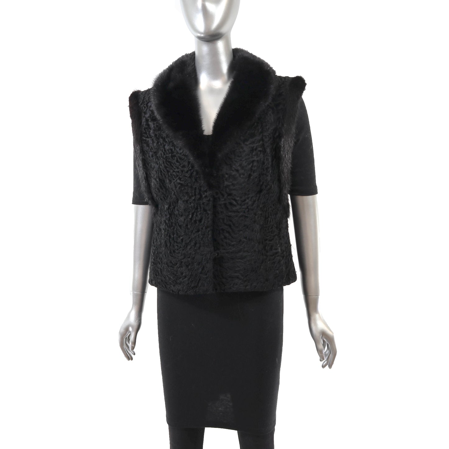 Black Lamb Vest with Mink Trim- Size S
