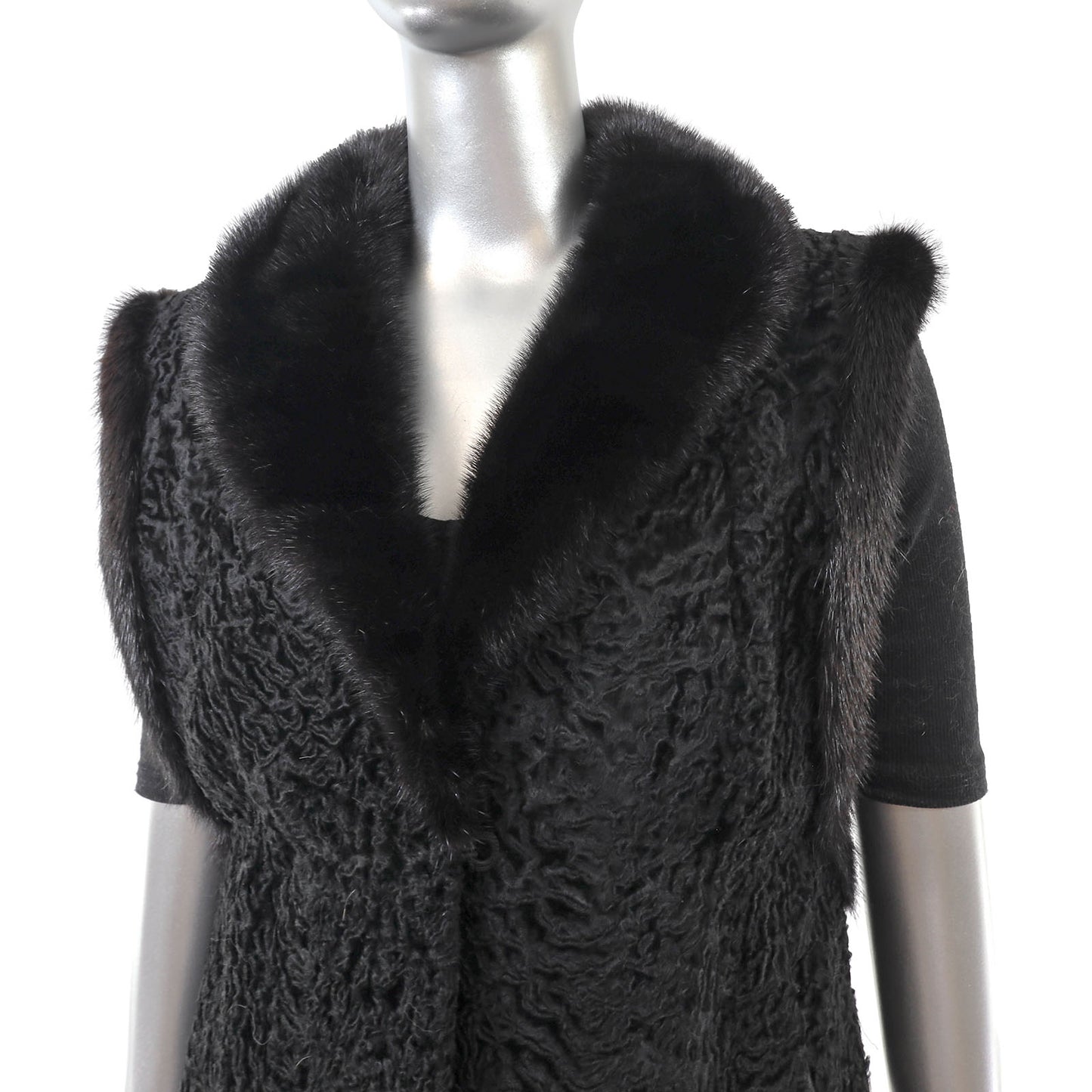 Black Lamb Vest with Mink Trim- Size S