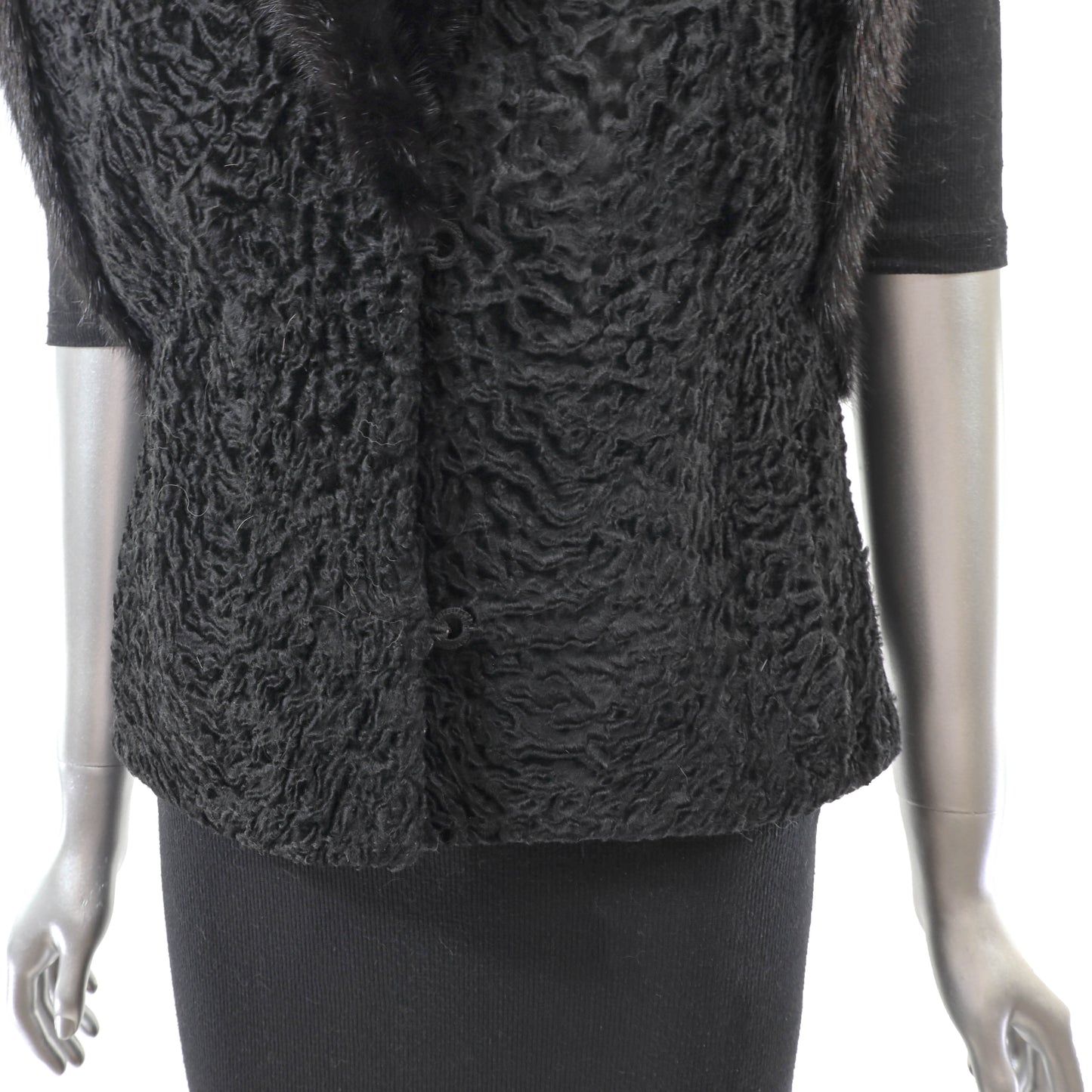 Black Lamb Vest with Mink Trim- Size S