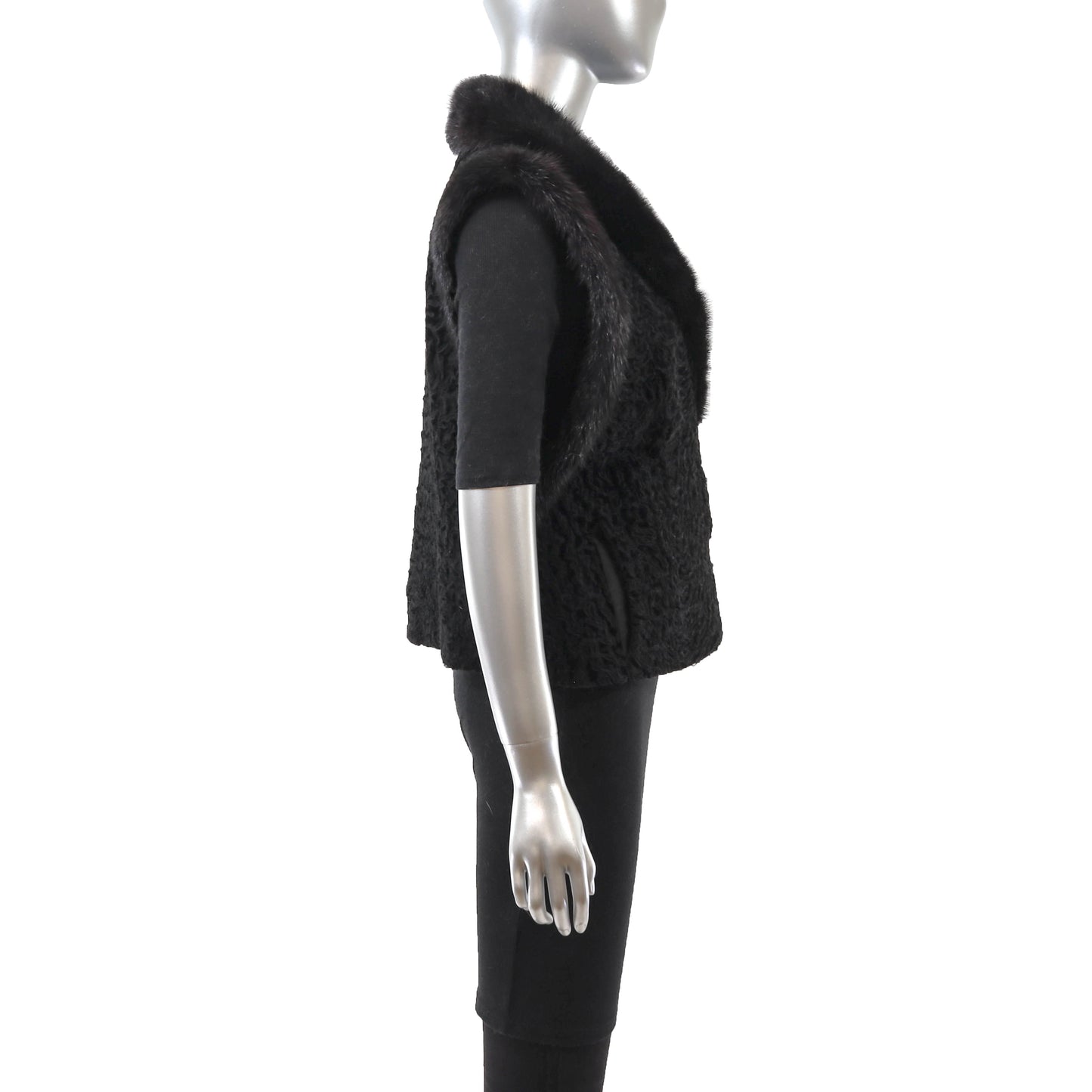 Black Lamb Vest with Mink Trim- Size S