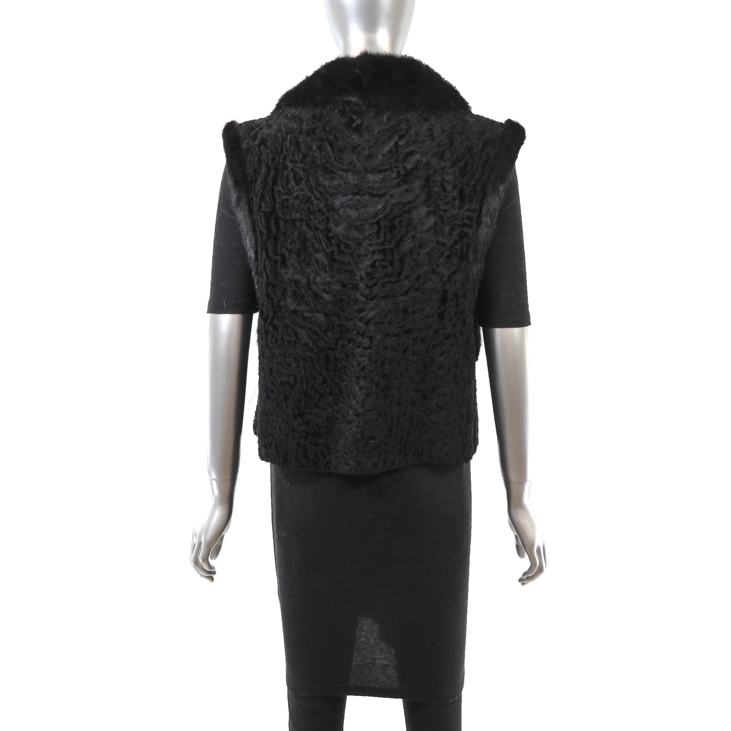Black Lamb Vest with Mink Trim- Size S