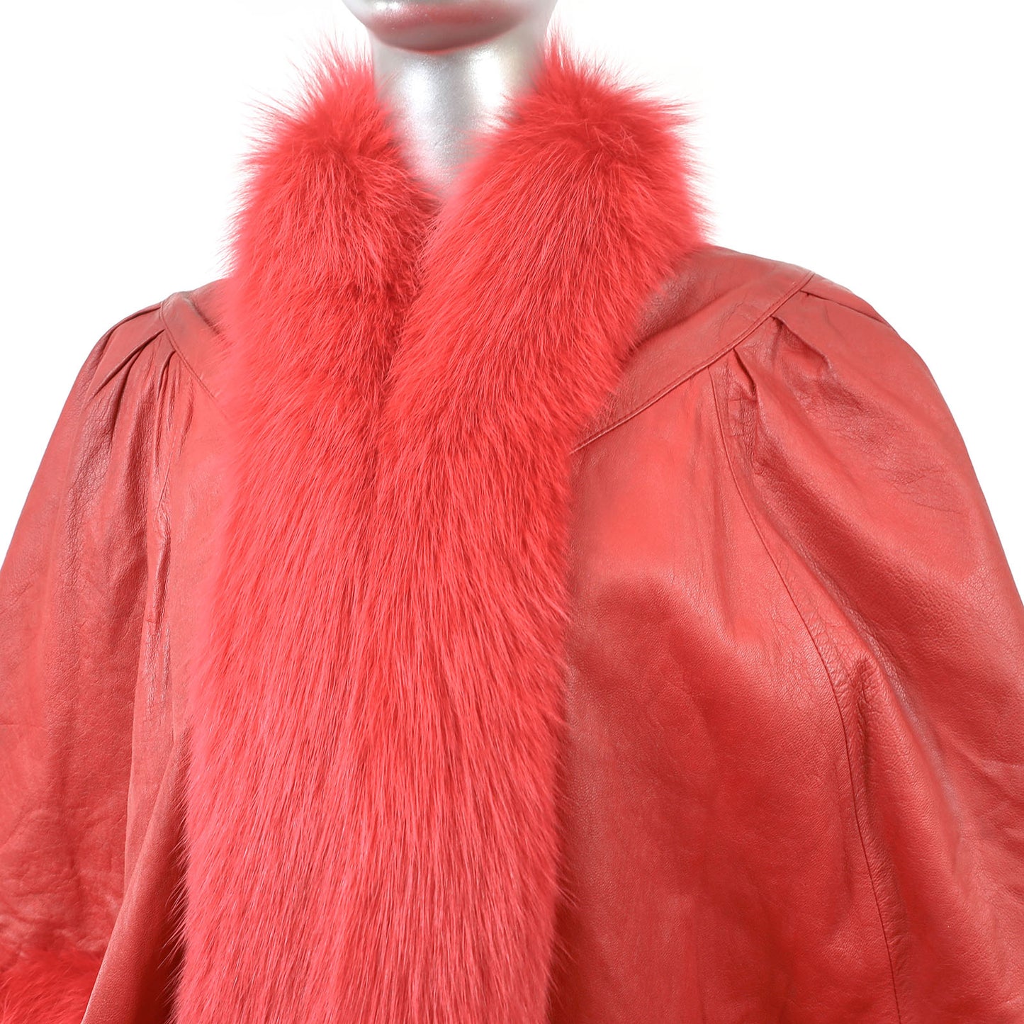 Red Leather Cape with Fox Trim- Size Free
