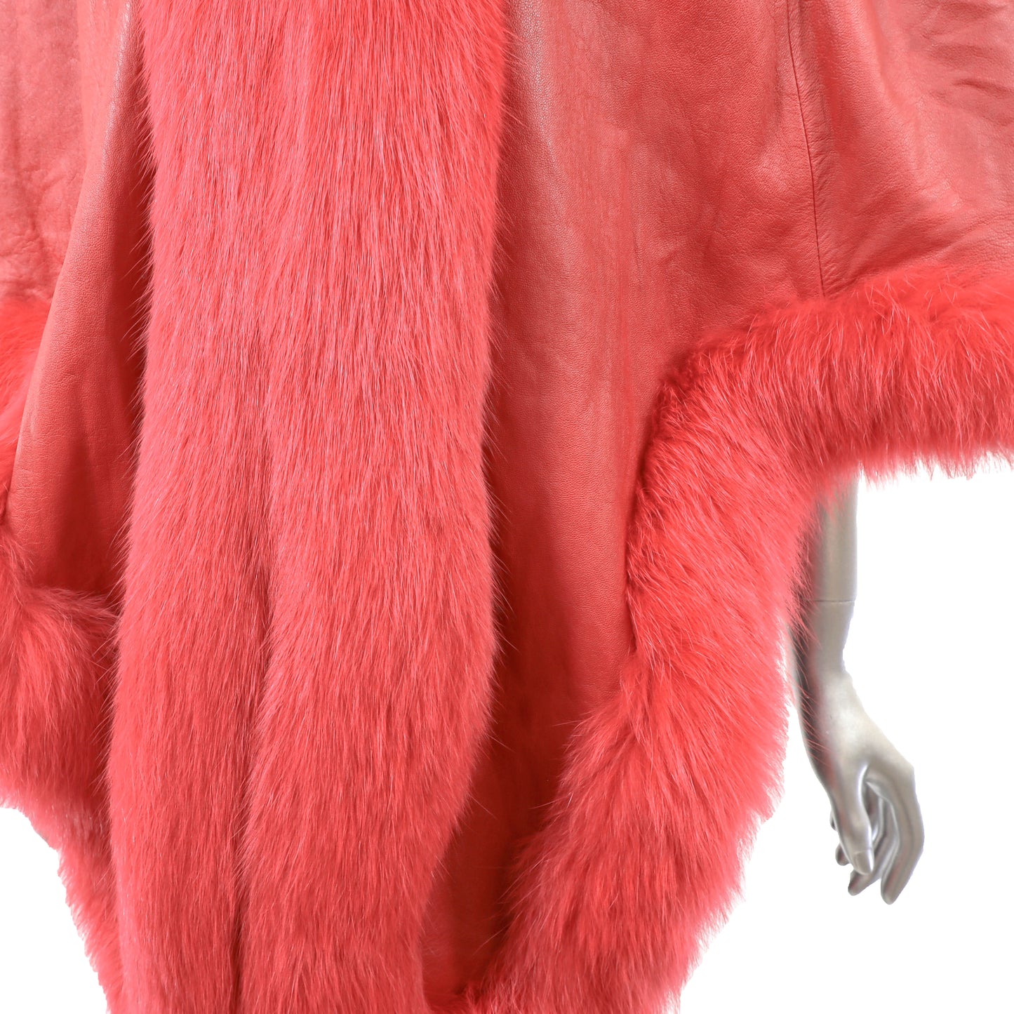 Red Leather Cape with Fox Trim- Size Free