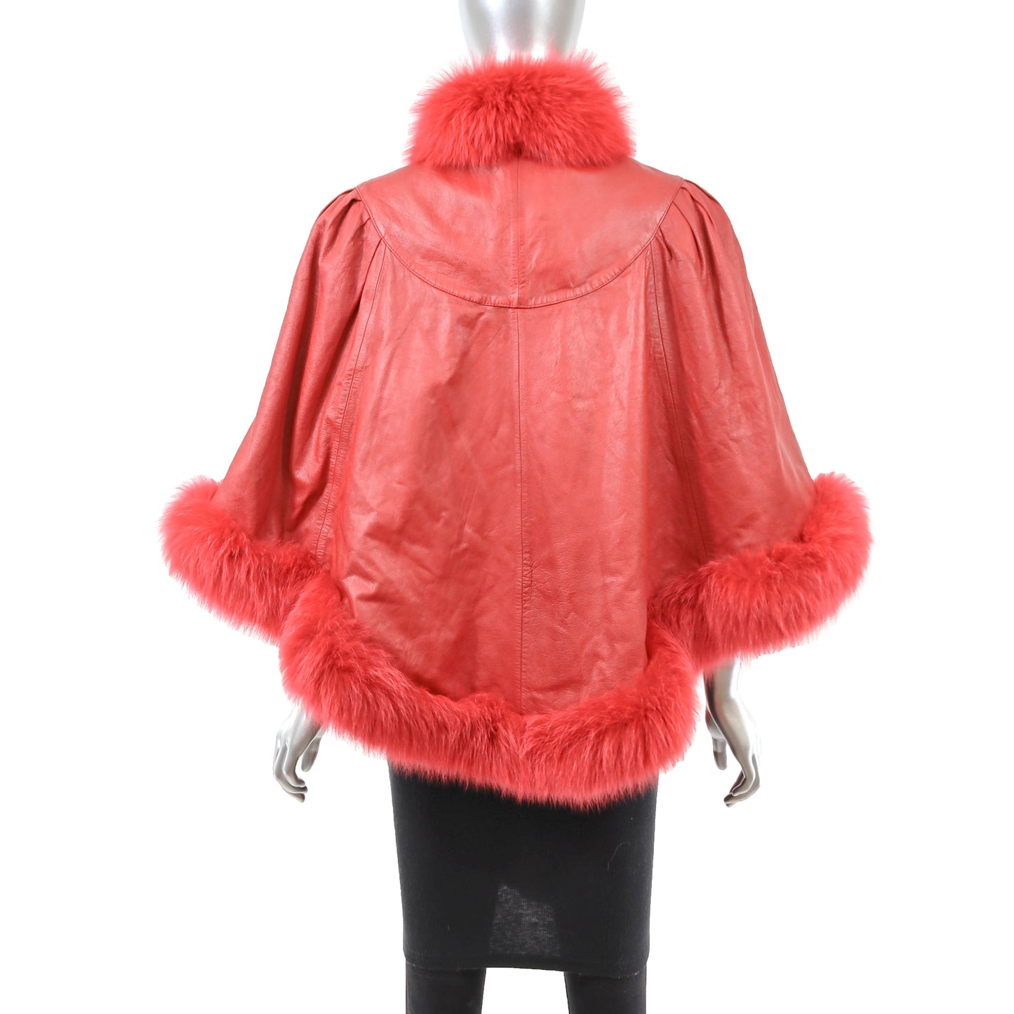 Red Leather Cape with Fox Trim- Size Free
