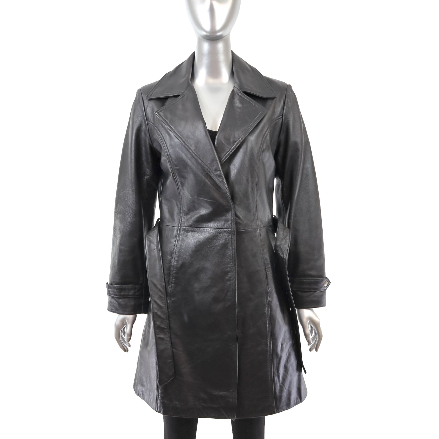 Black Leather Coat- Size XS