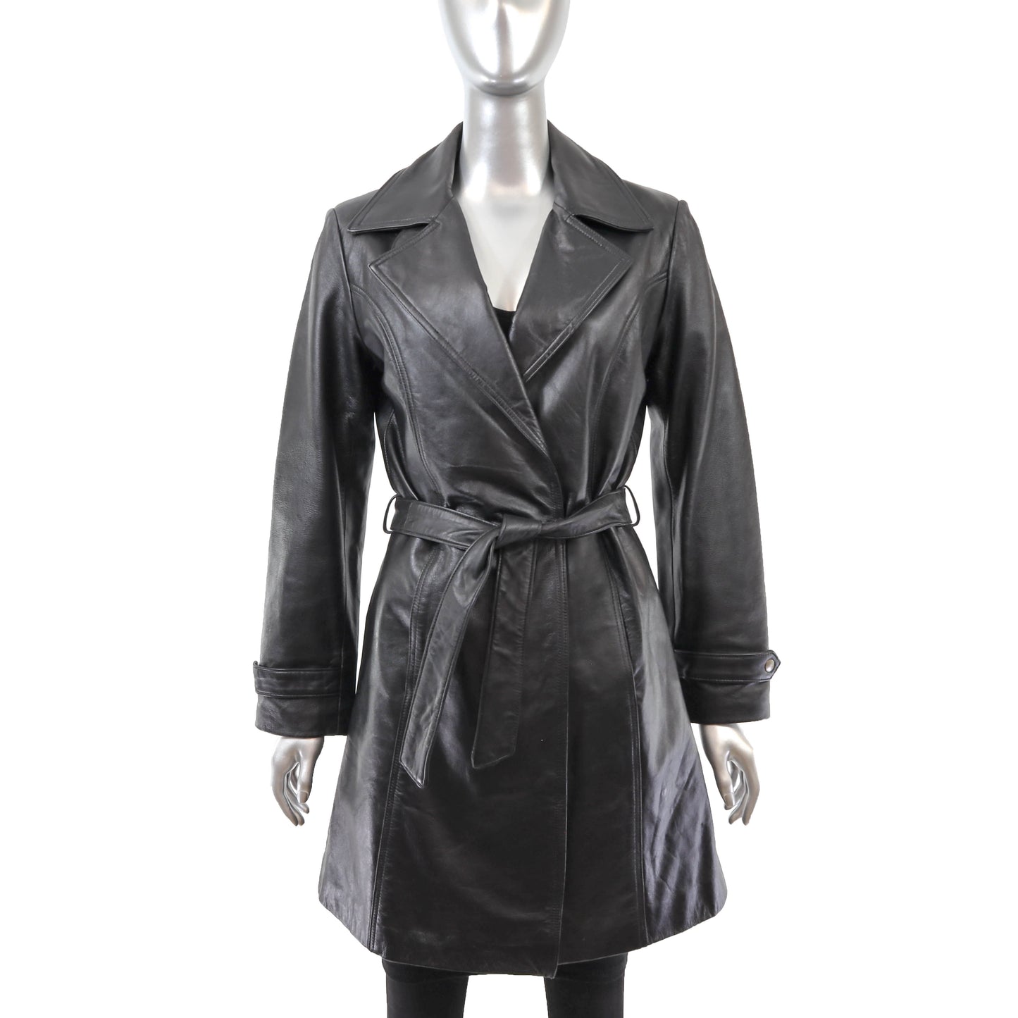 Black Leather Coat- Size XS
