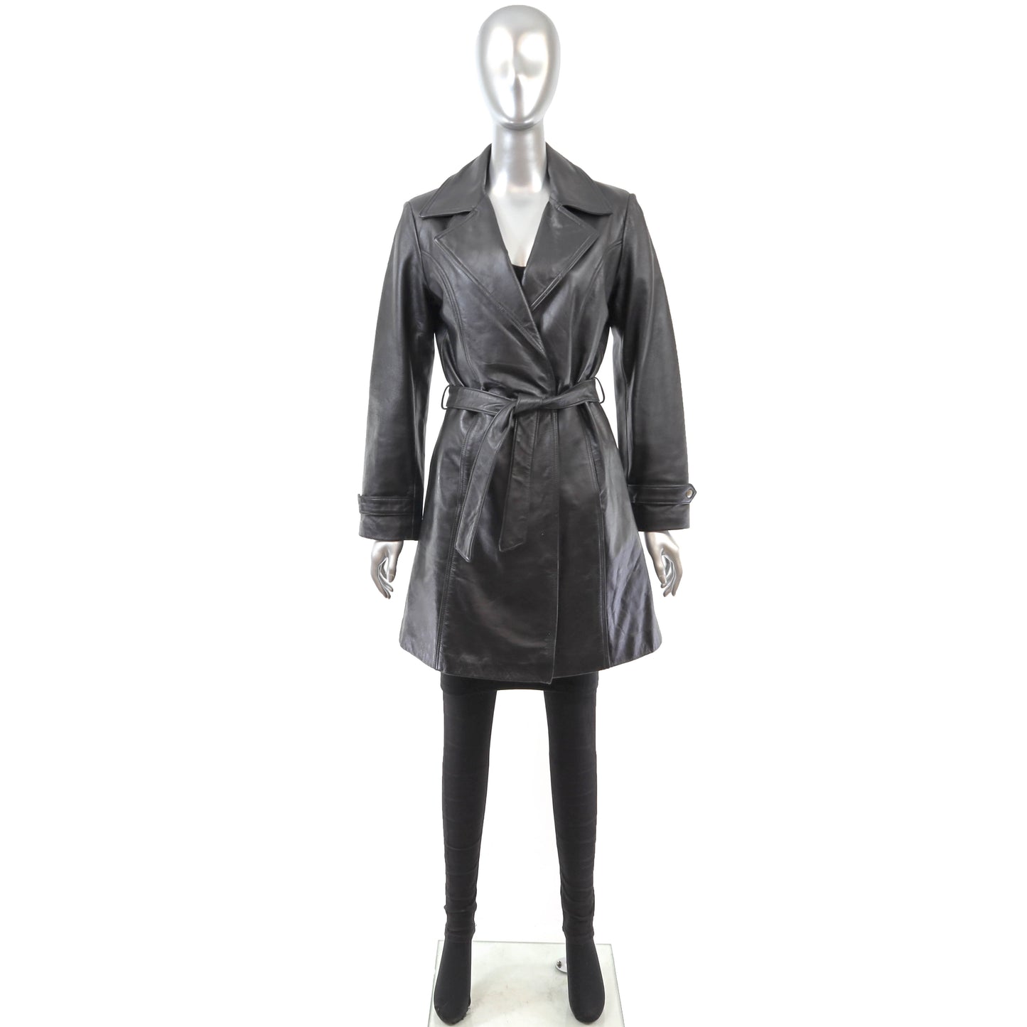 Black Leather Coat- Size XS