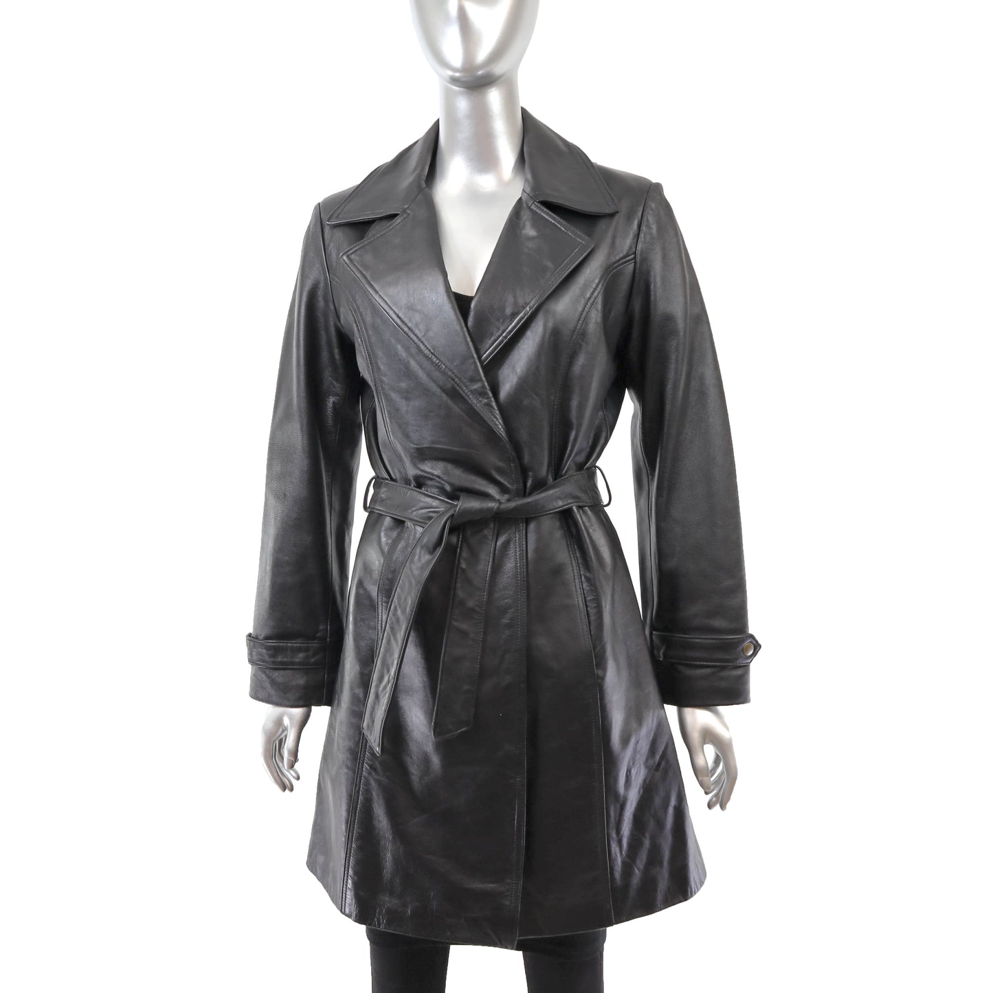 Black Leather Coat- Size XS