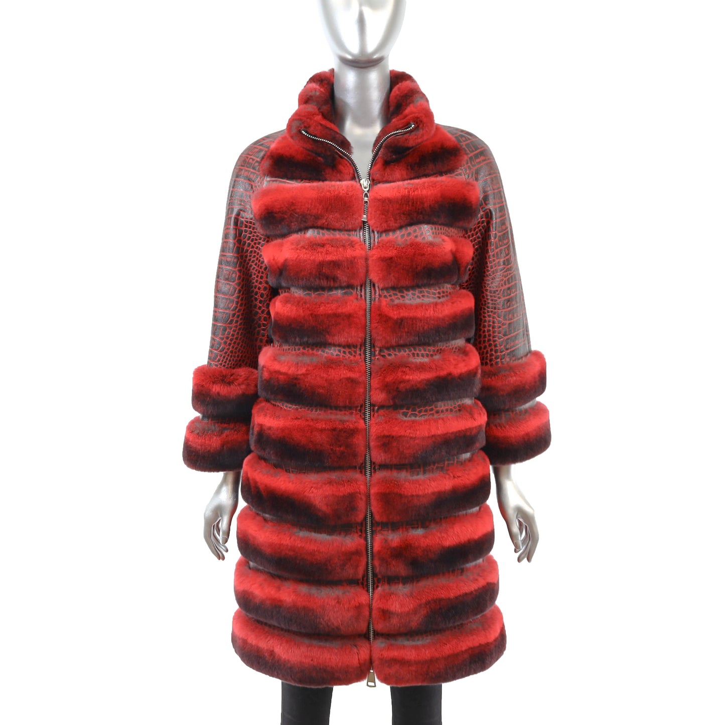 Red Leather Coat with Rex Rabbit- Size S-M