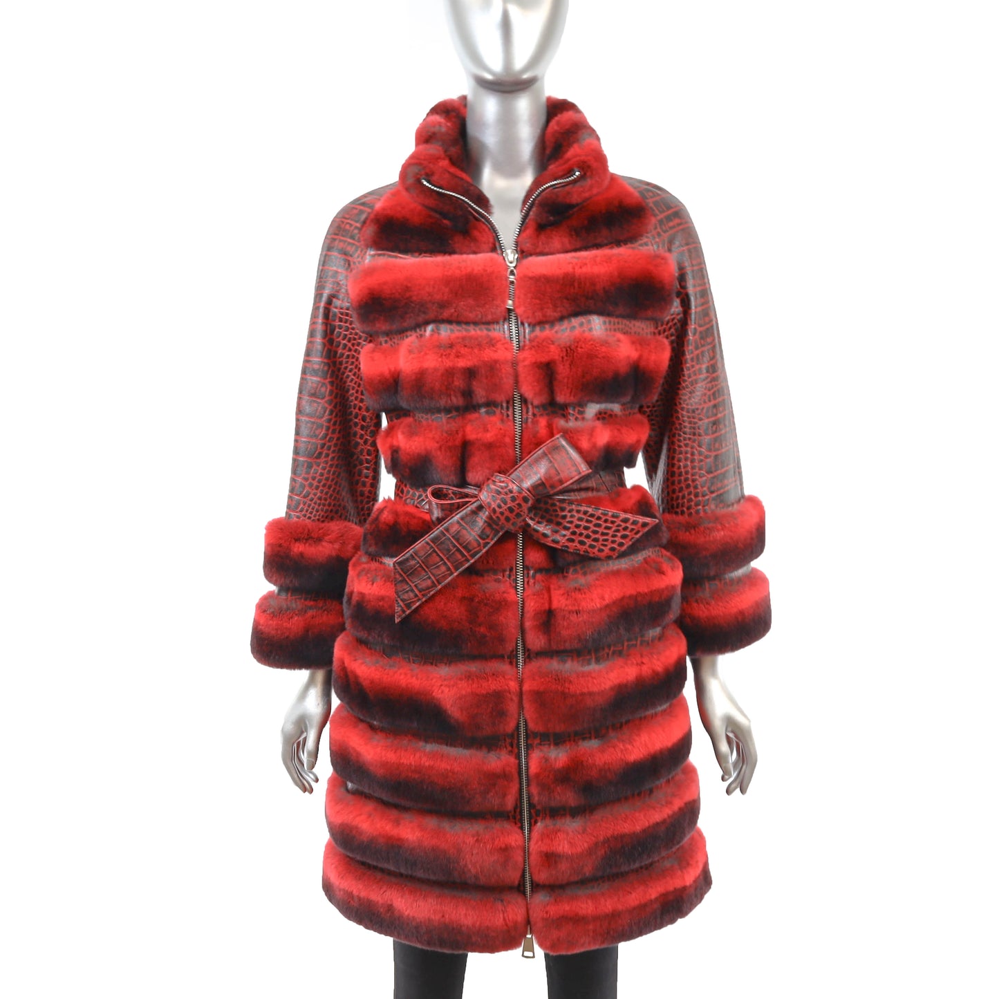 Red Leather Coat with Rex Rabbit- Size S-M