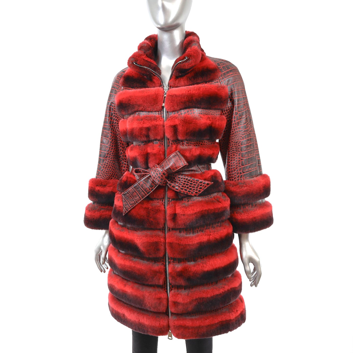 Red Leather Coat with Rex Rabbit- Size S-M