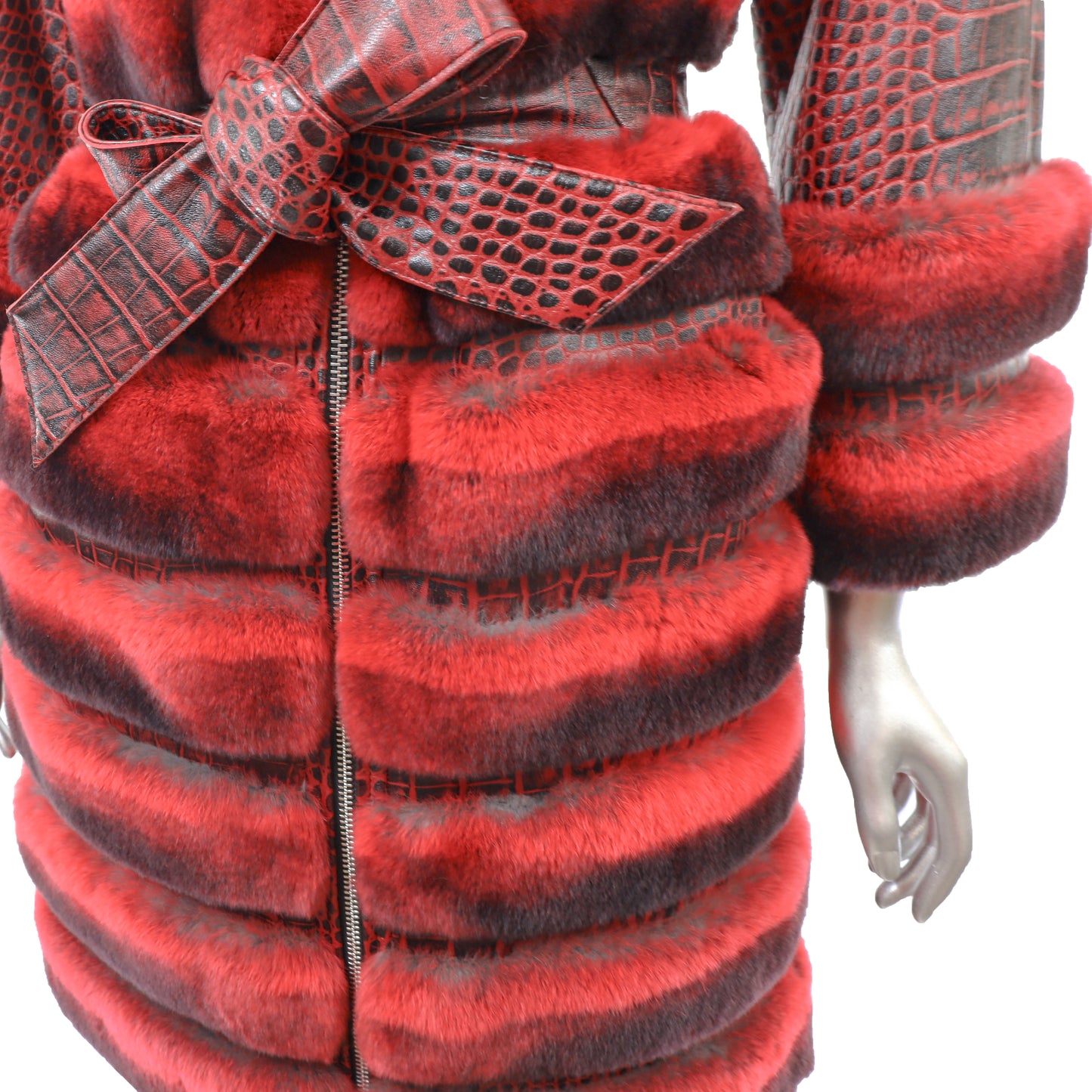 Red Leather Coat with Rex Rabbit- Size S-M