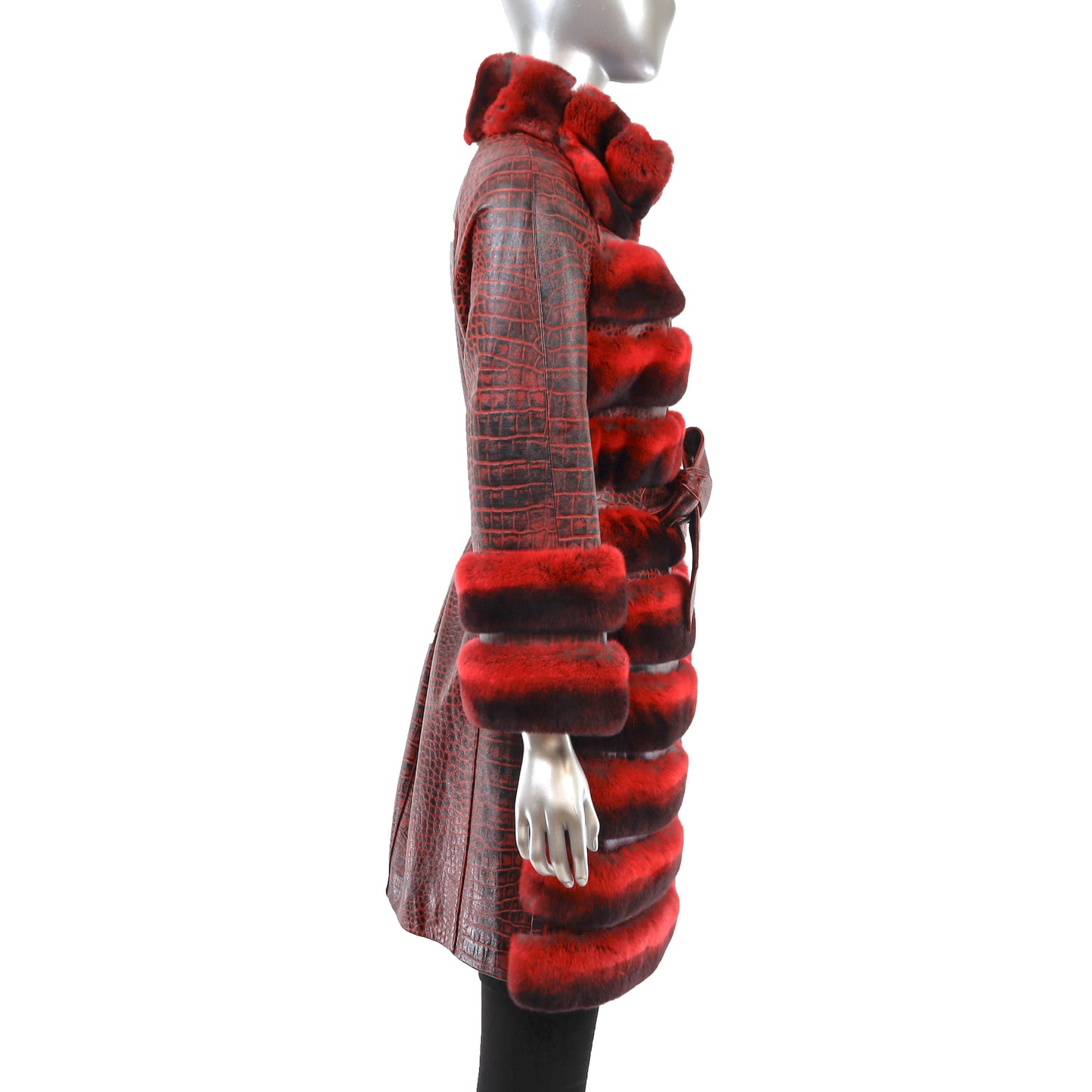 Red Leather Coat with Rex Rabbit- Size S-M