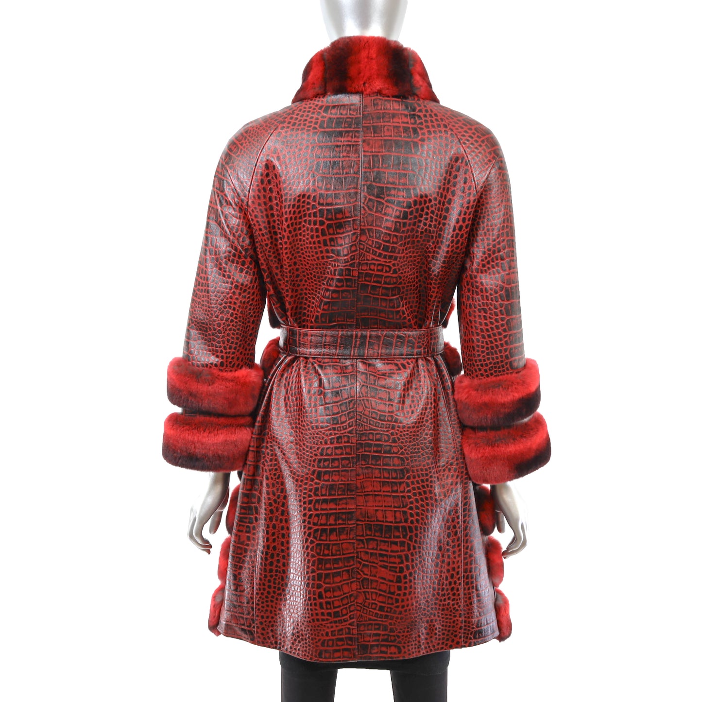 Red Leather Coat with Rex Rabbit- Size S-M