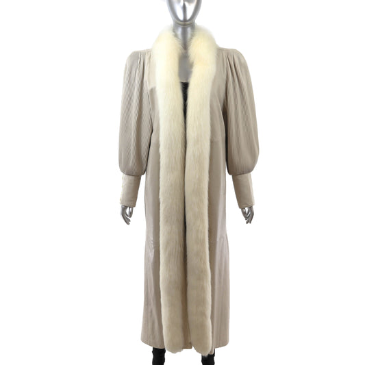 Leather Coat with Fox Tuxedo- Size S-M