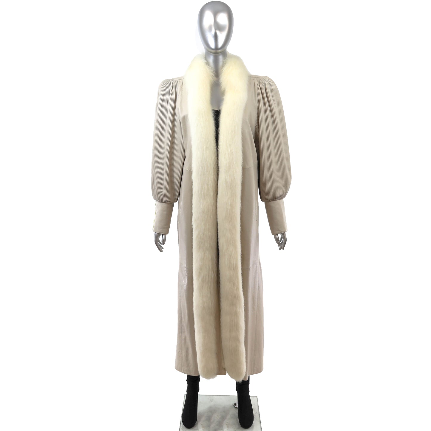 Leather Coat with Fox Tuxedo- Size S-M