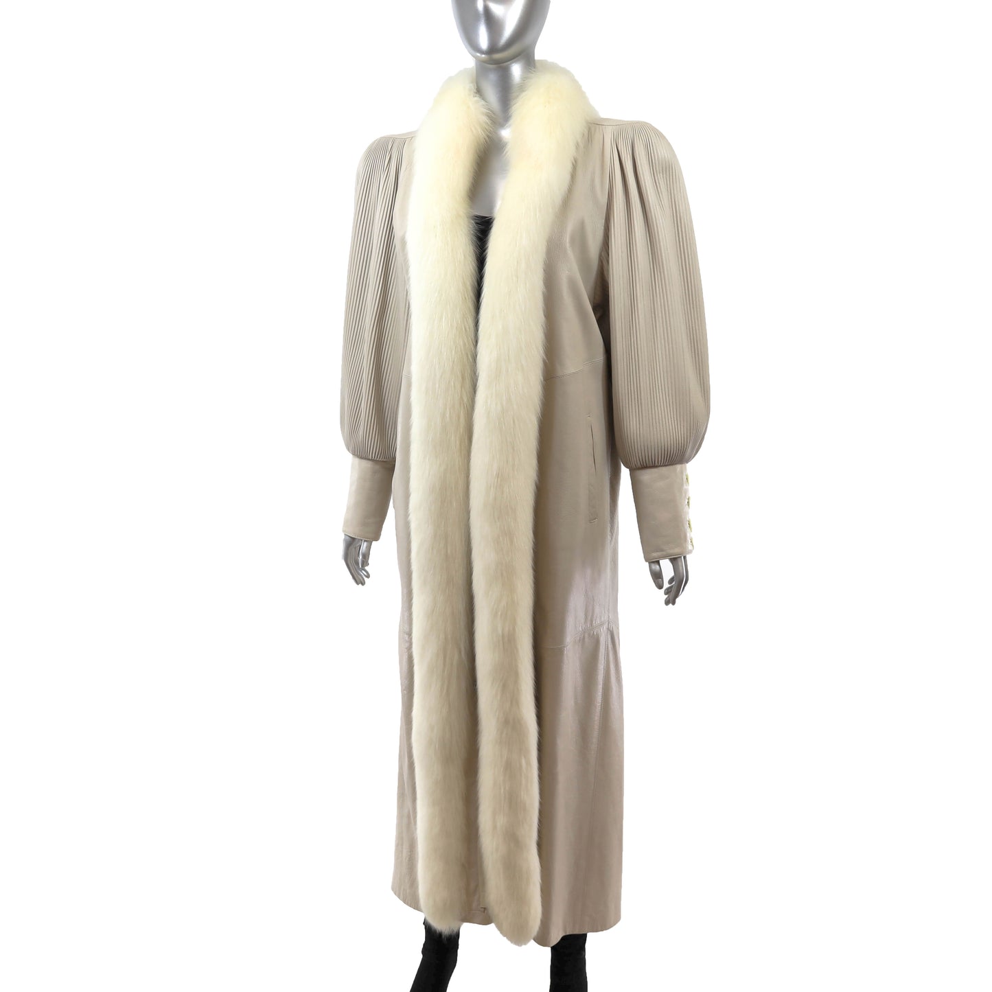 Leather Coat with Fox Tuxedo- Size S-M