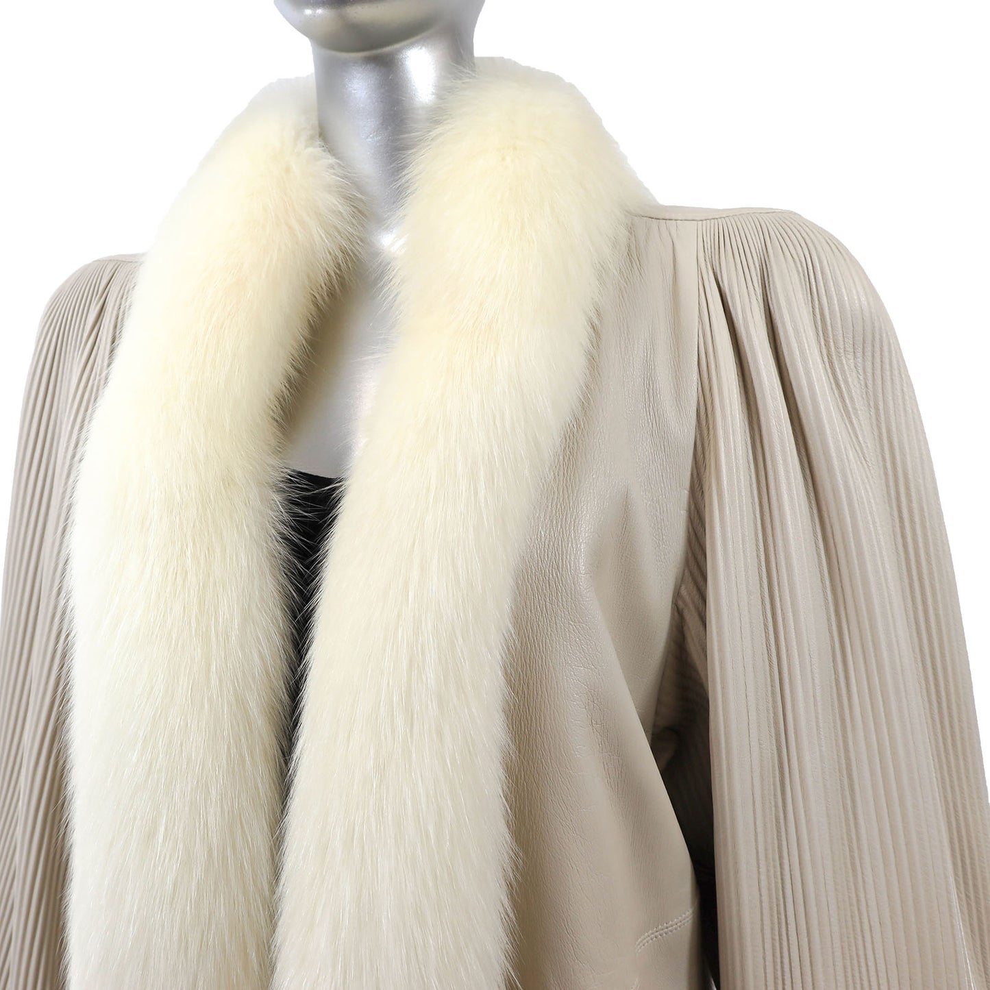 Leather Coat with Fox Tuxedo- Size S-M