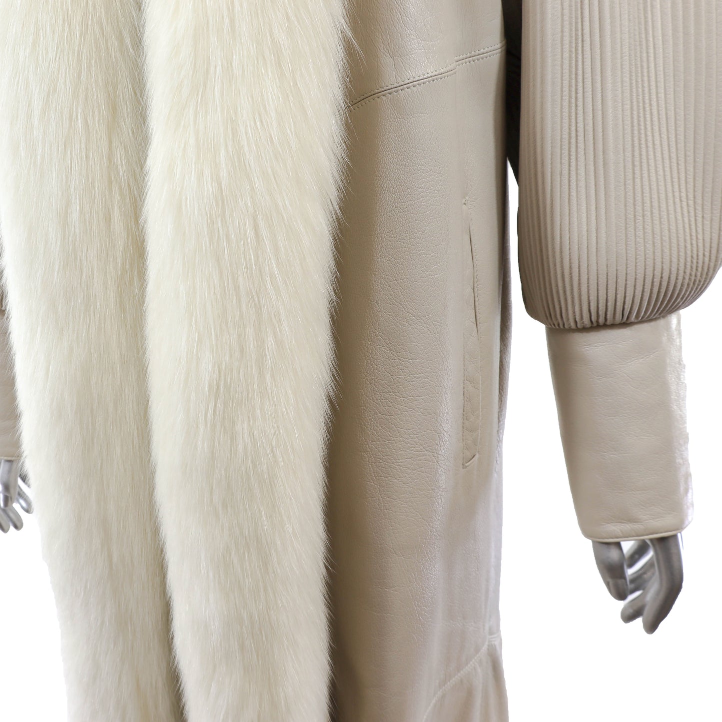 Leather Coat with Fox Tuxedo- Size S-M